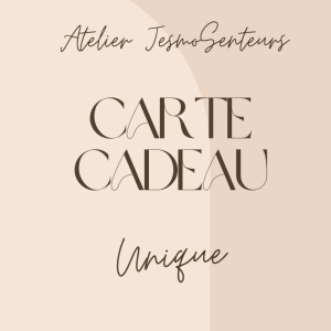 Carte cadeau Atelier JesmoSenteurs, valable sur toutes les créations artisanales : bougies parfumées, fondants, décorations en Jesmonite et accessoires