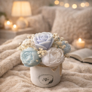 Mini bouquets de fondants parfumés bleu et violet - fleur de coton